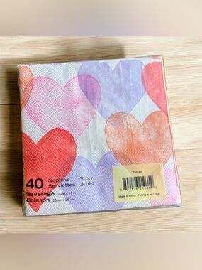 NEW Punch Studio Heart Patterned Party Beverage Napkins 3 Ply 40 Count Valentine